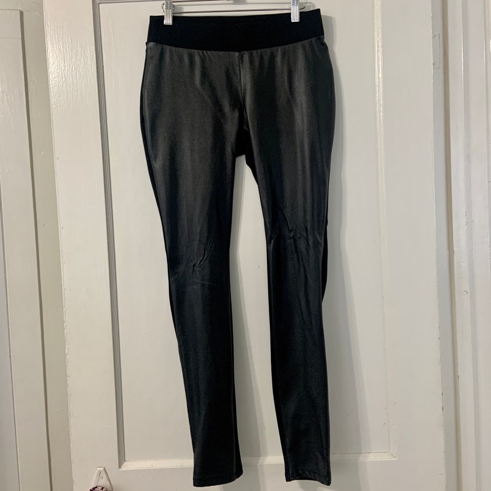 Faux leather front leggings with waistband